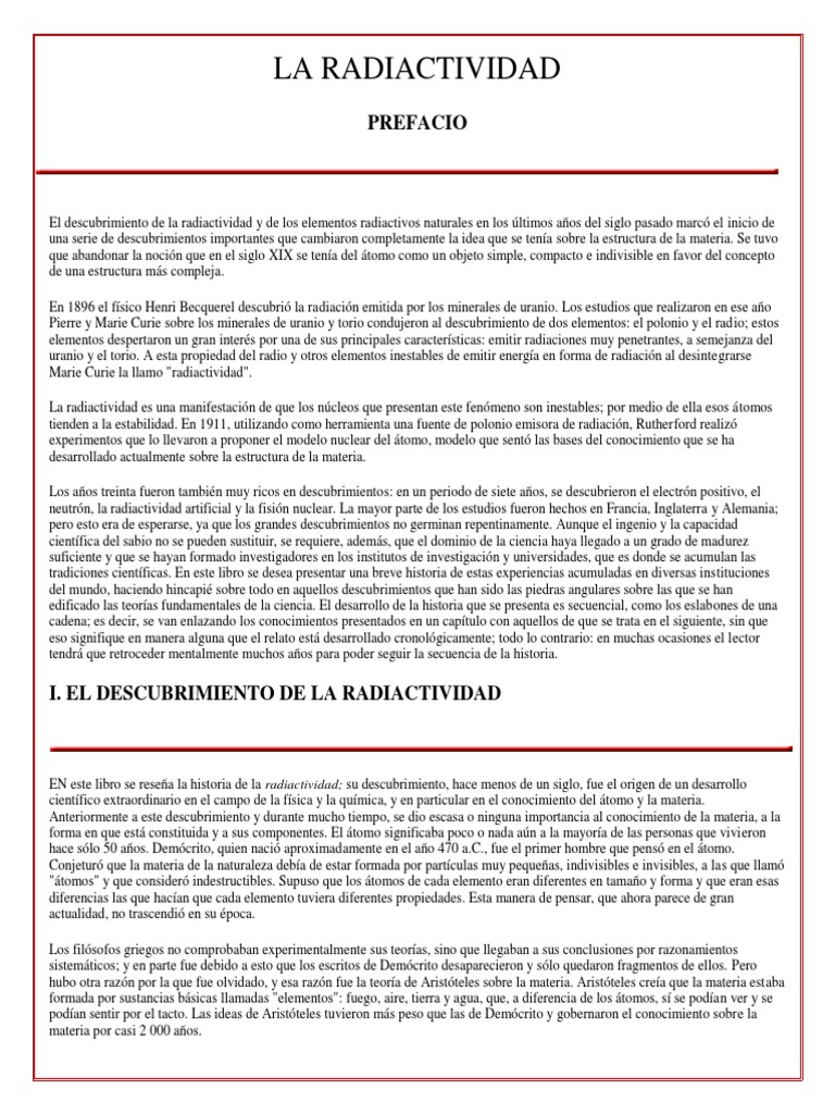 La Radiactividad Pdf Núcleo Atómico Desintegración Radioactiva