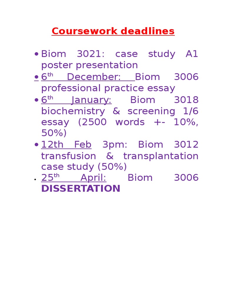 Biom Coursework Deadlines 2023 | PDF | Wellness | Science & Mathematics