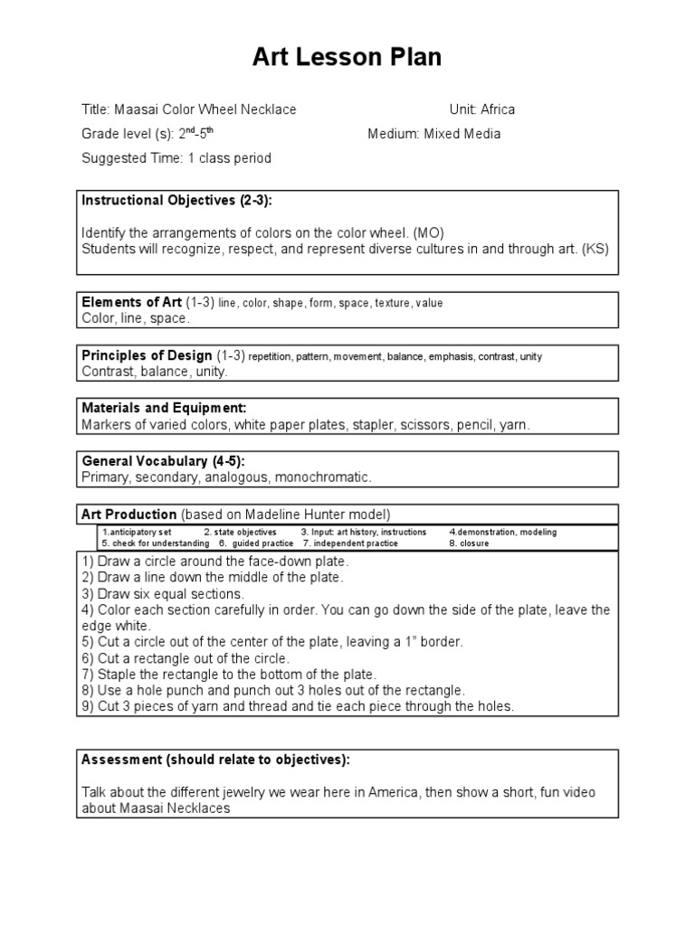 Maasai Color Wheel Necklace Lesson Plan | PDF