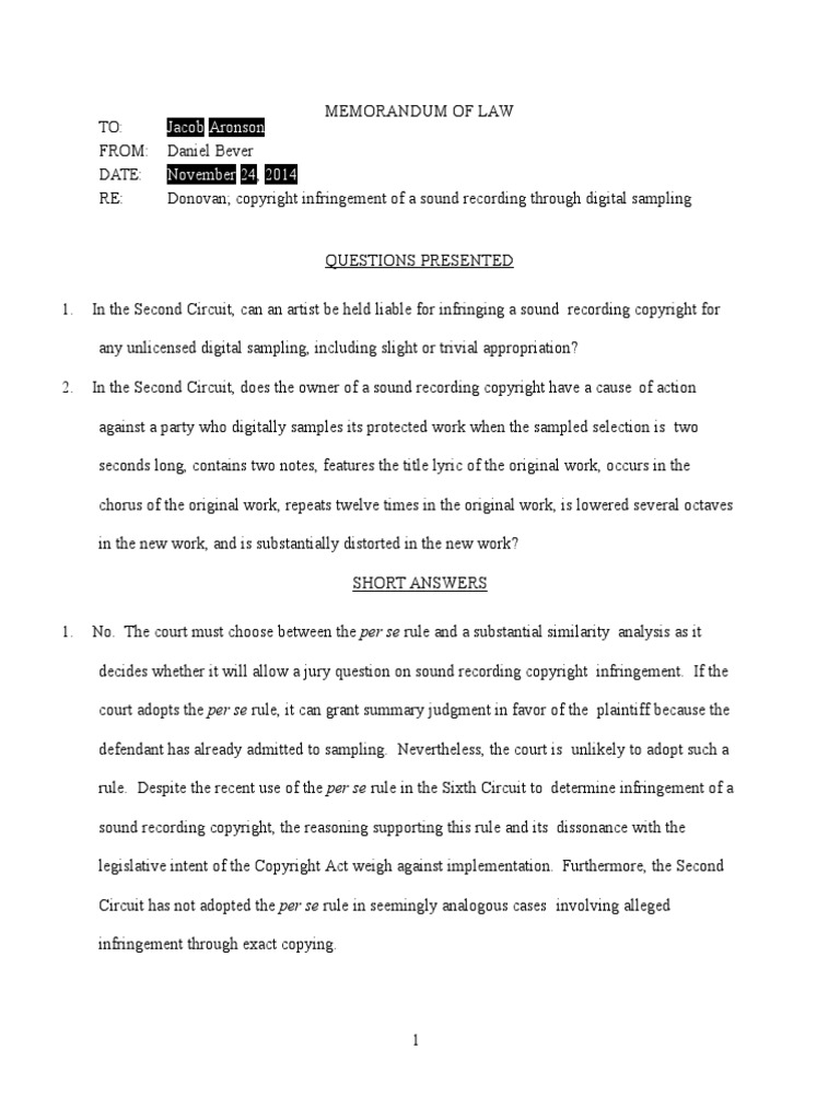 Bever, Writing Sample (Full Length) | PDF | Substantial Similarity ...