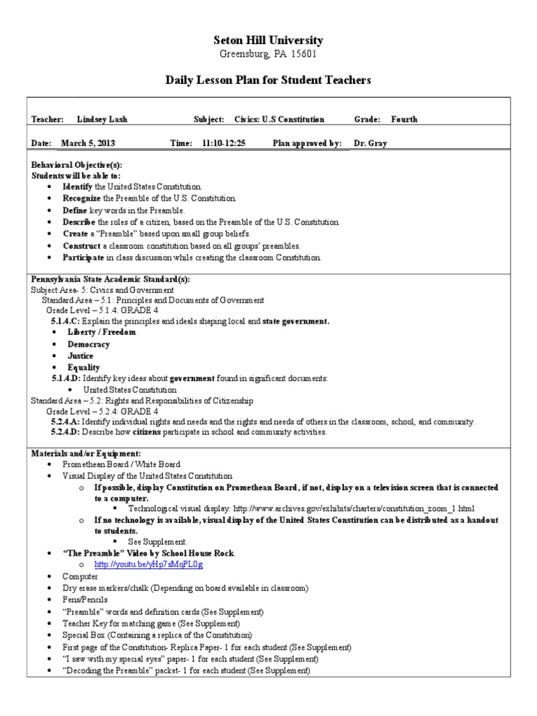 constitution lesson plan Classroom United States Constitution