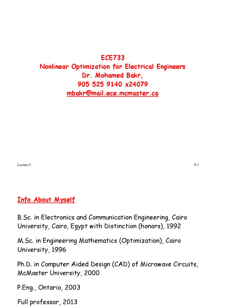 ECE733 Nonlinear Optimization Course | PDF | Mathematical Optimization ...