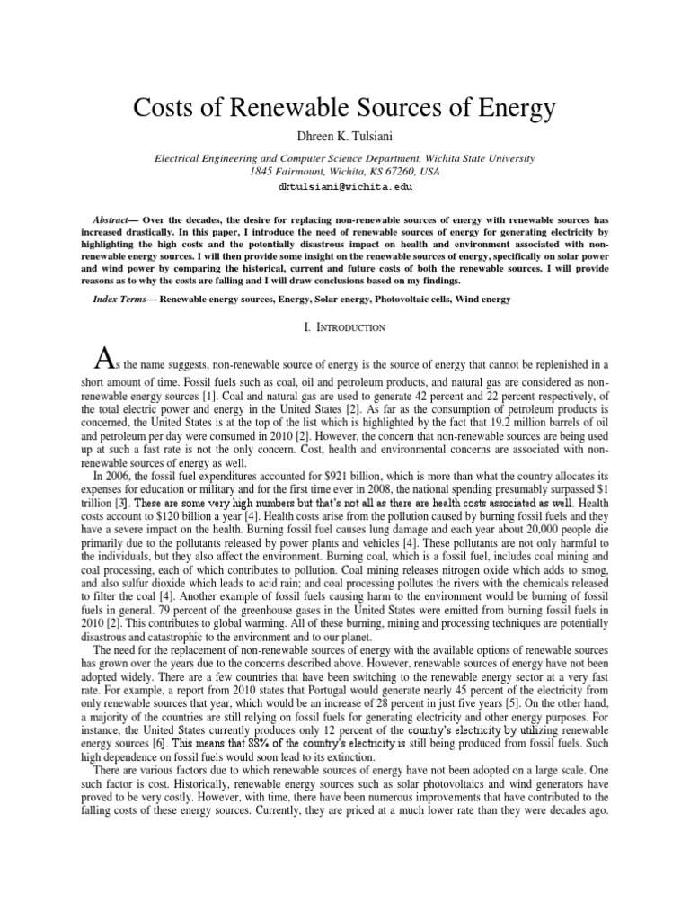 Cost Analysis of Renewable Energy Sources | PDF | Wind Power | Energy ...