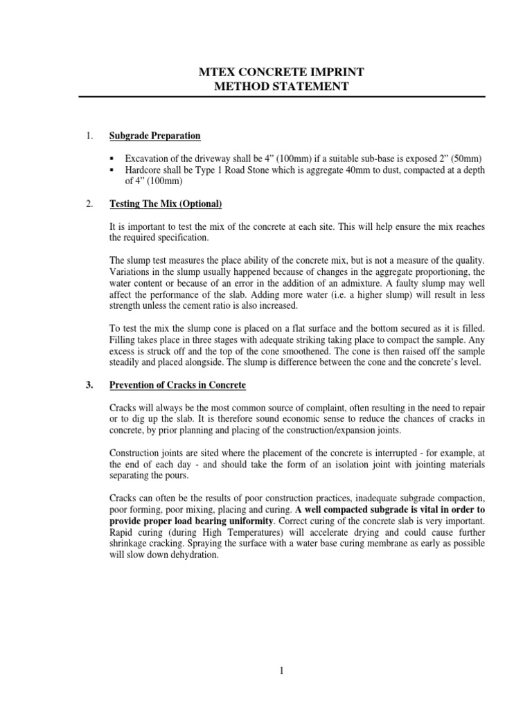Concrete Imprint Method Statementt Method Statement MTEXIMPRINT PDF Concrete Building