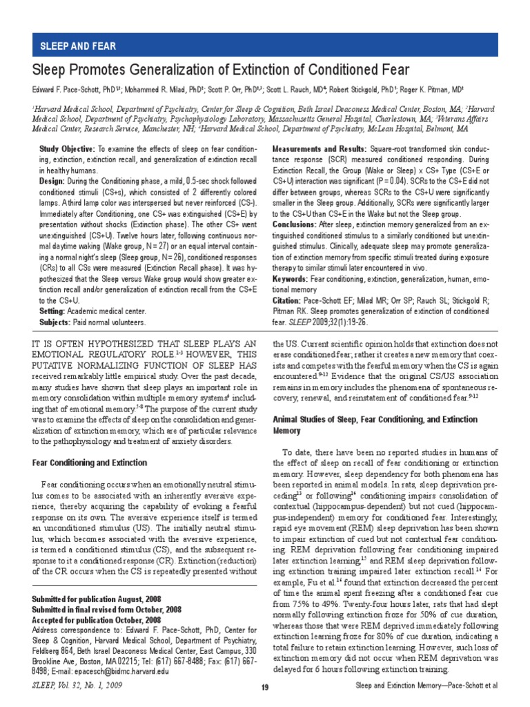 Sleep Promotes Generalization of Extinction of Conditioned Fear | PDF ...