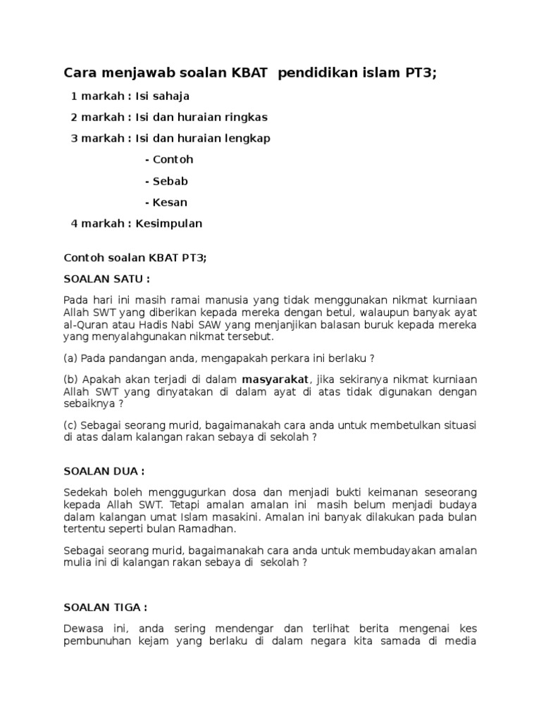 Cara Menjawab Soalan Kbat Pendidikan Islam Pt3