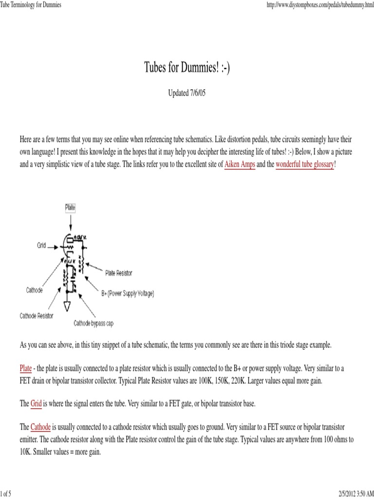 Tube Terminology For Dummies PDF Vacuum Tube Amplifier