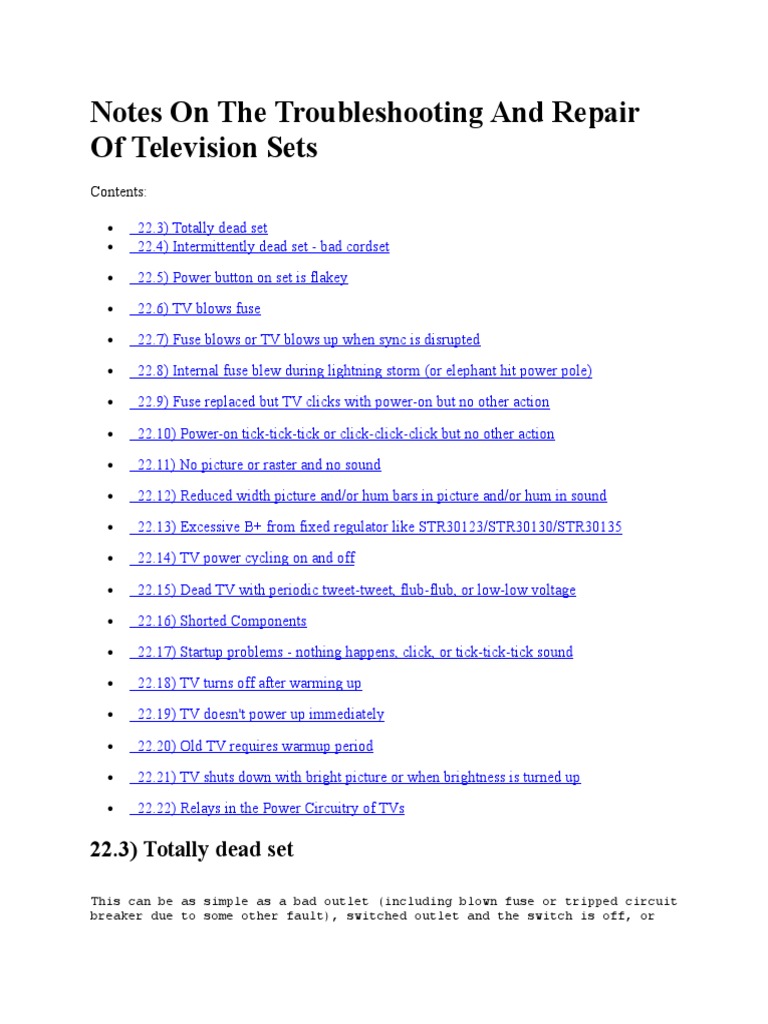 CRT TV Troubleshooting Guide | PDF | Power Supply | Rectifier