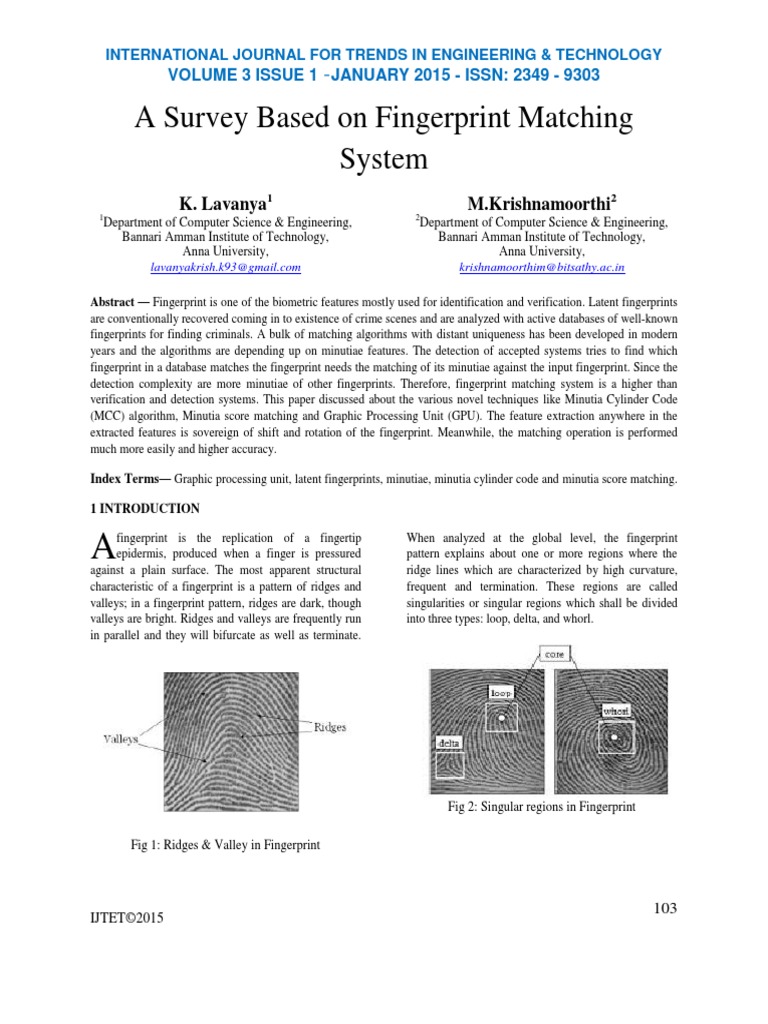 A Survey Based On Fingerprint Matching System | PDF | Graphics ...