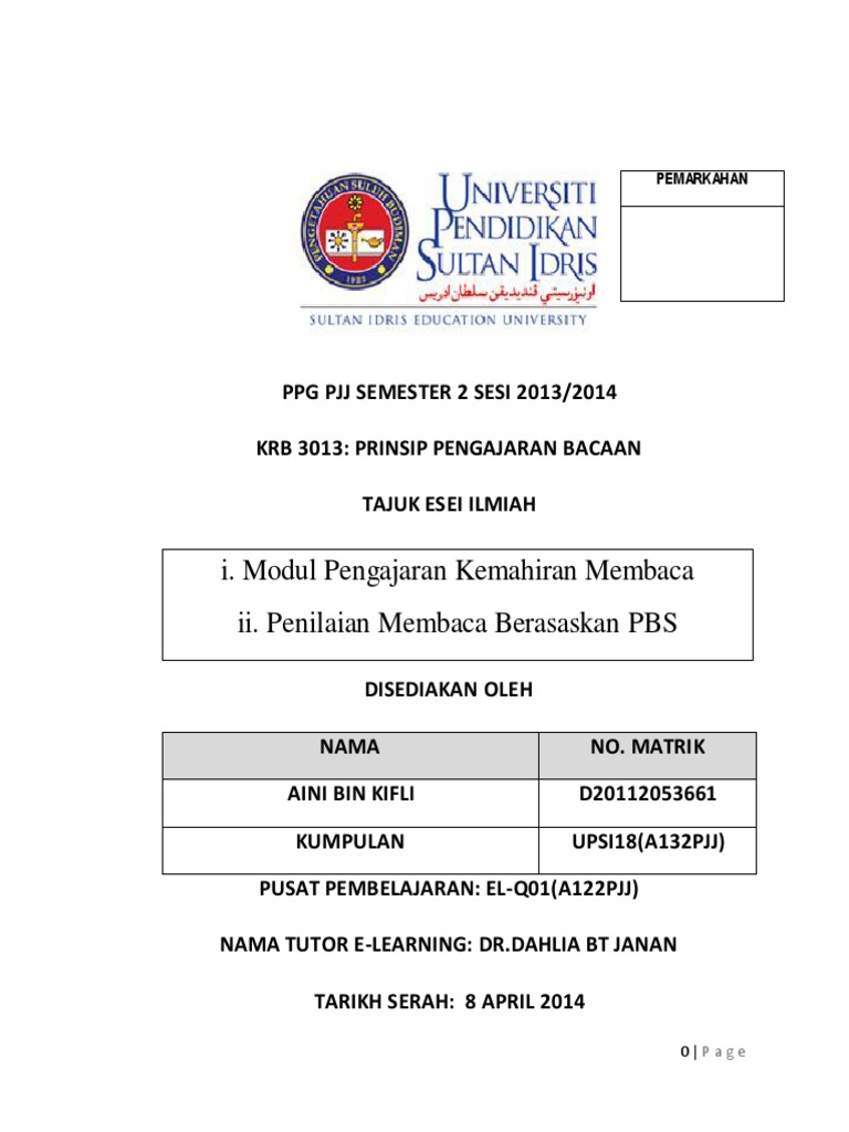 Modul Pengajaran Kemahiran Membaca