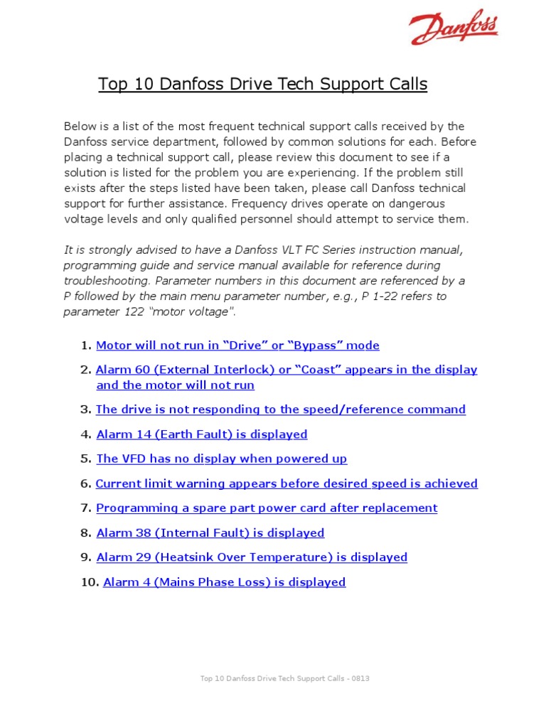 Danfoss Drive Tech Support Guide | PDF | Switch | Power Supply