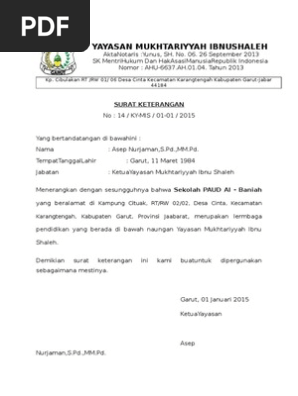 Surat Keterangan Paud Albainah