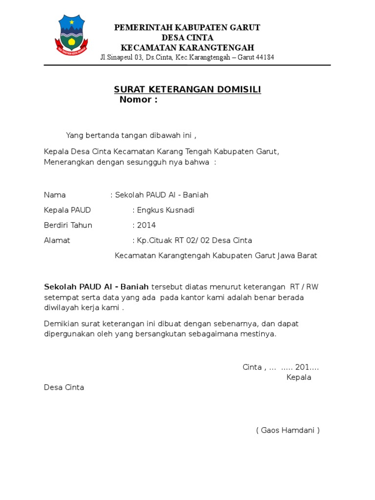 Surat Keterangan Domisili