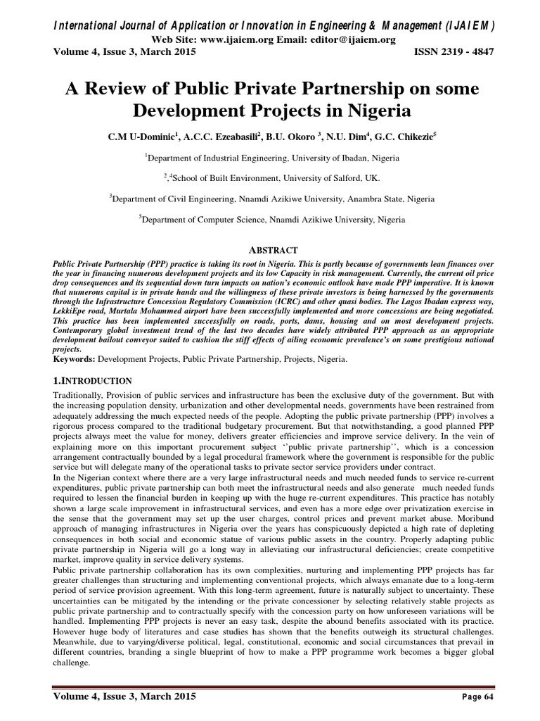 A Review of Public Private Partnership On Some Development Projects in ...