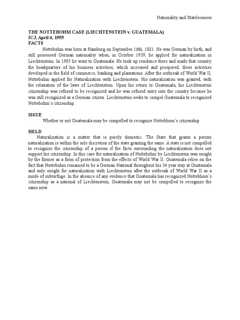 The Nottebohm Case (Liechtenstein V. Guatemala) ICJ, April 6, 1955