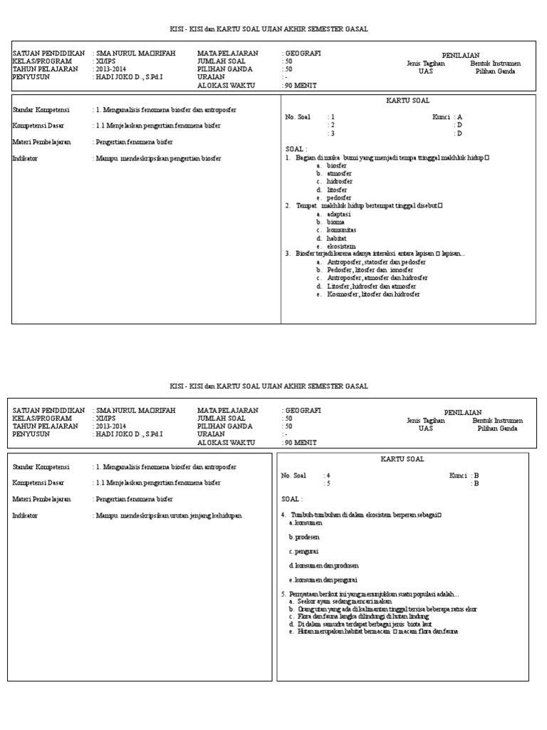 Kisi Kisi Geografi Xi