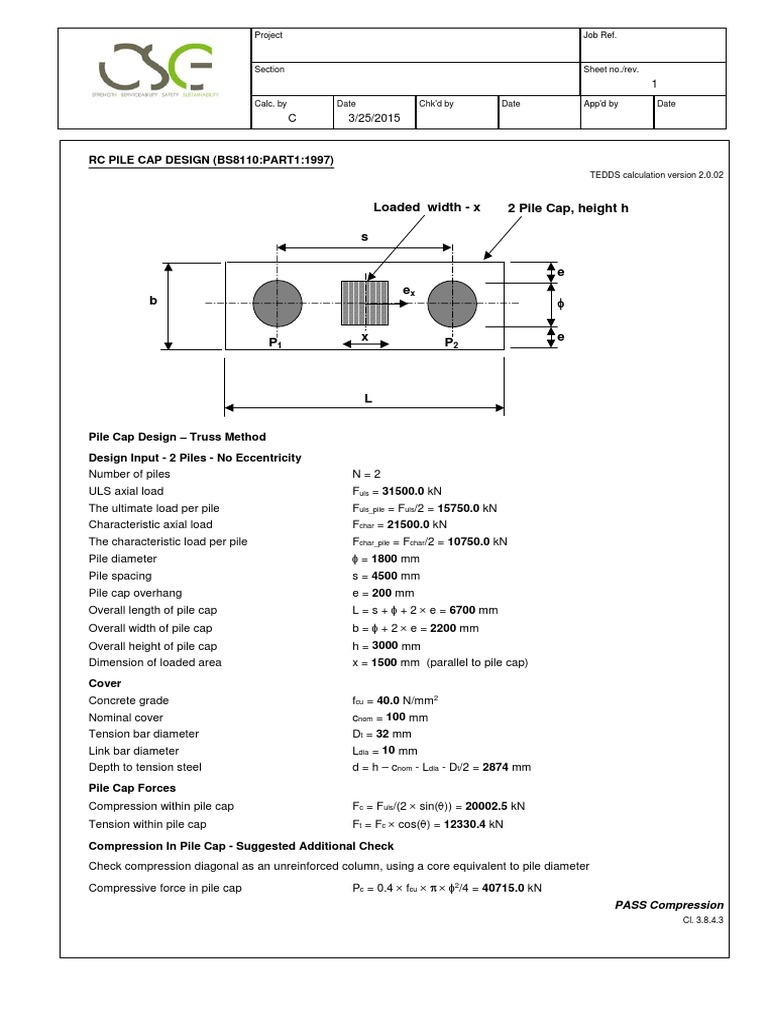 Pile CAP Design Example + 2 piles Deep Foundation Structural