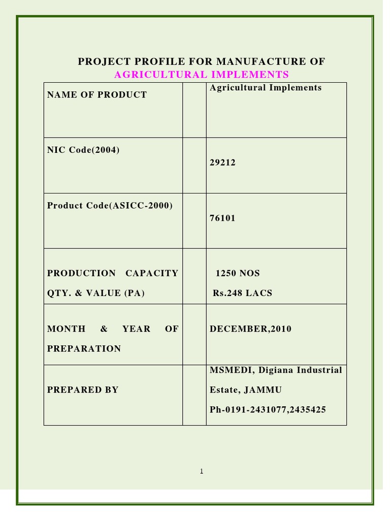 Digiana Agricultural Implements Project | PDF | Industries | Business