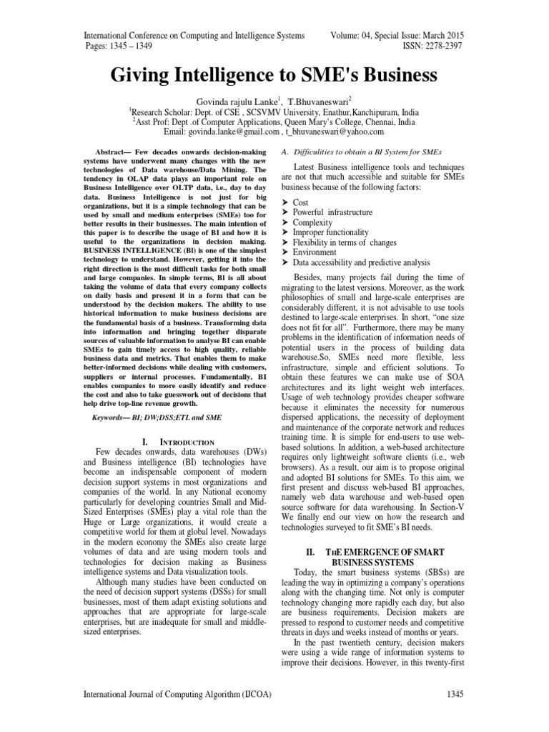 Business Intelligence for SMEs | PDF | Business Intelligence | Data ...