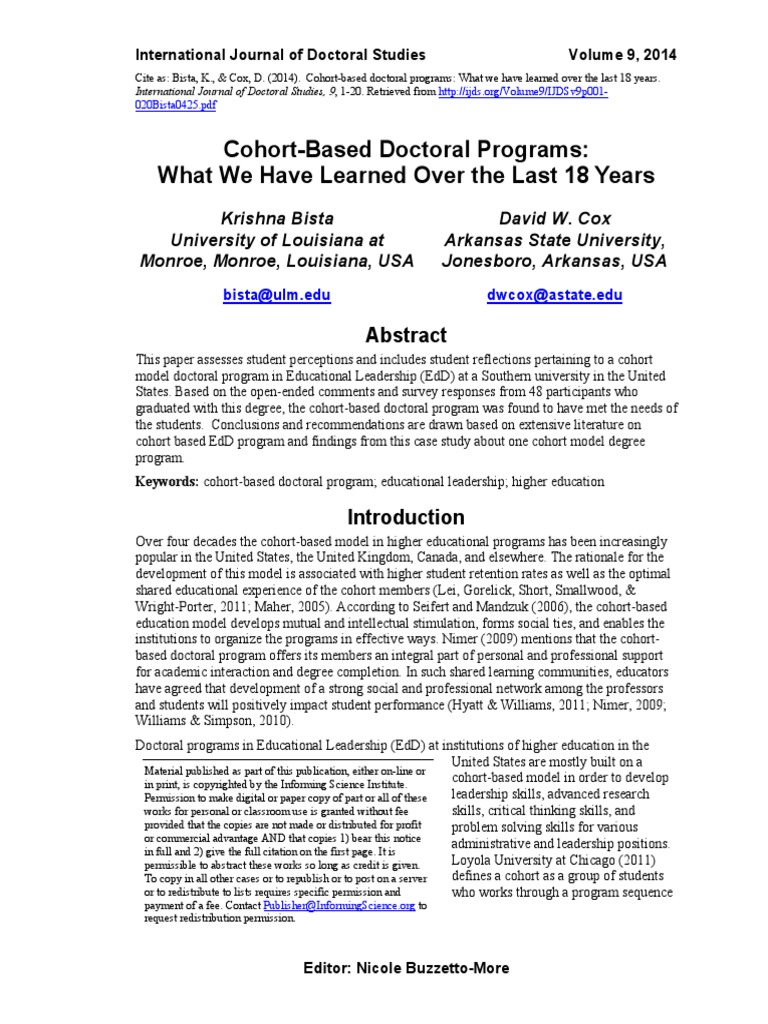 Cohort-Based Doctoral Programs: What We Have Learned Over The Last 18 ...
