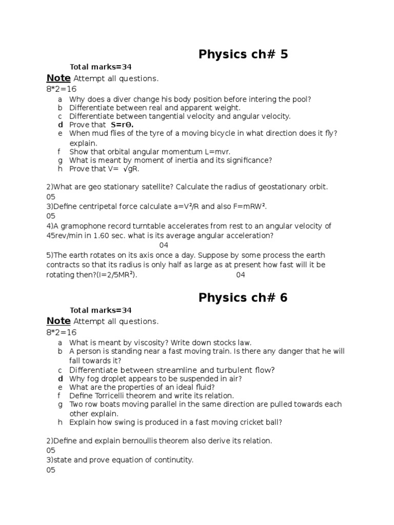 Physics Exam: Mechanics & Fluid Dynamics | PDF | Science & Mathematics