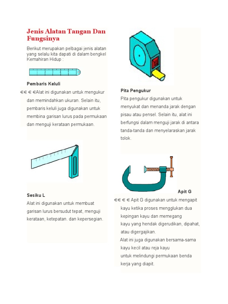 Jenis Alatan Tangan Dan Fungsinya Pdf