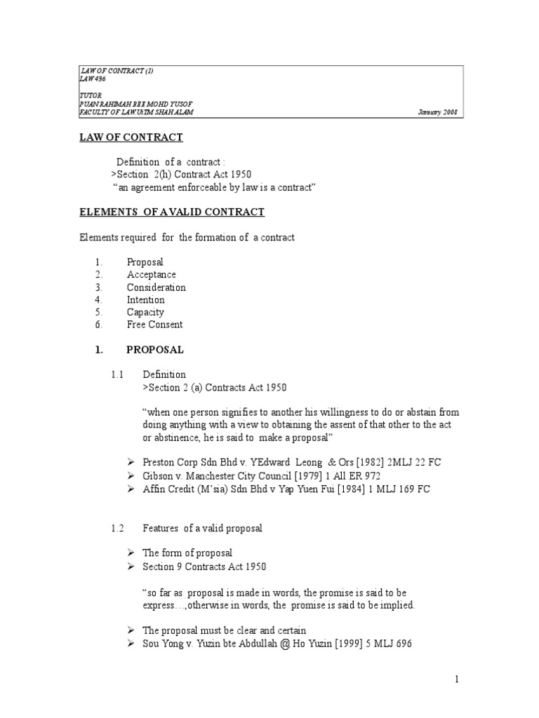 Contract Law Overview and Key Elements | PDF | Consideration | Offer ...