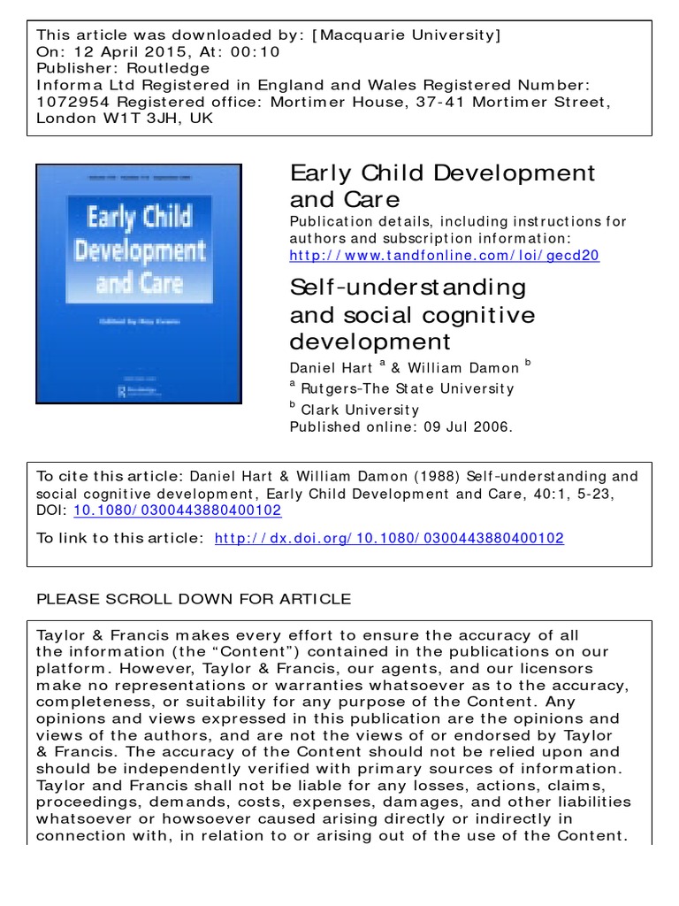 Damon Self Understanding PDF Self Adolescence