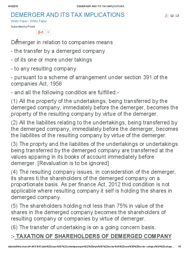 Demerger Tax Implications Guide | PDF | Tax Deduction | Depreciation