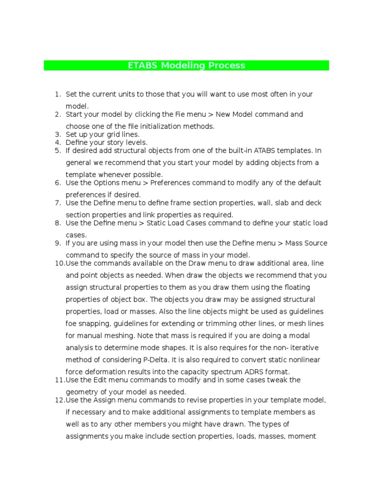 ETABS Modeling Process | PDF