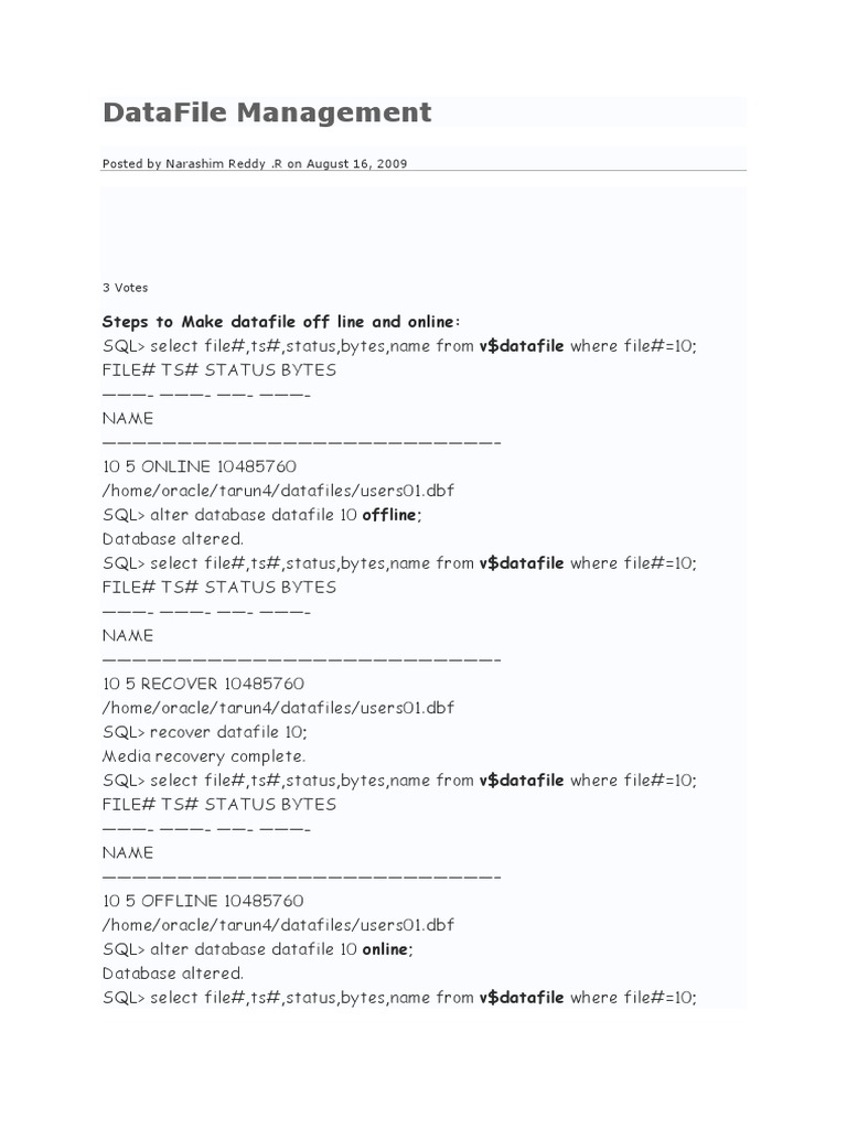 Oracle Datafile Management Steps | PDF | Law | Computers