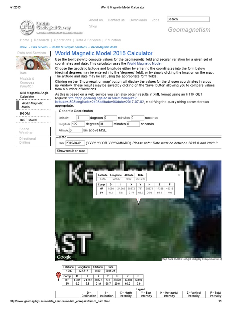 World Magnetic Model Calculator PDF | PDF | Technology & Engineering