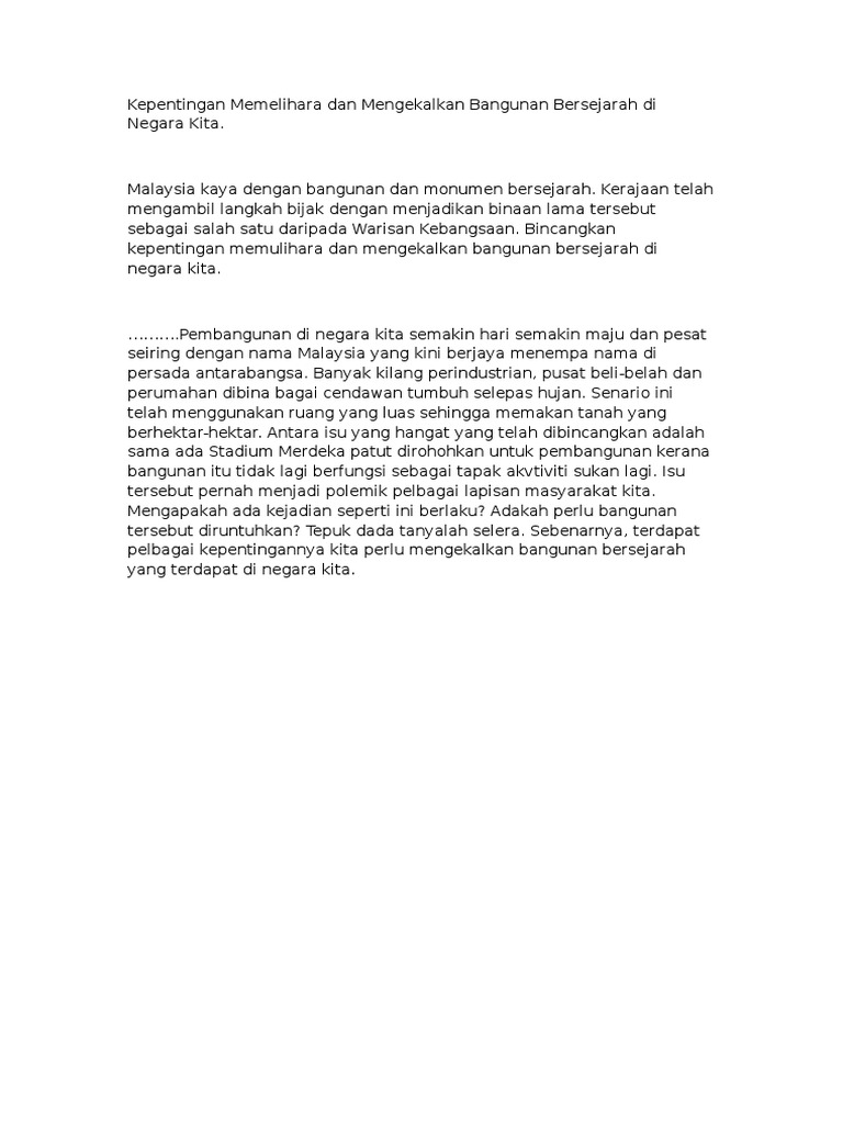 Kepentingan Memelihara Dan Mengekalkan Bangunan Bersejarah Di Negara Kita Pdf