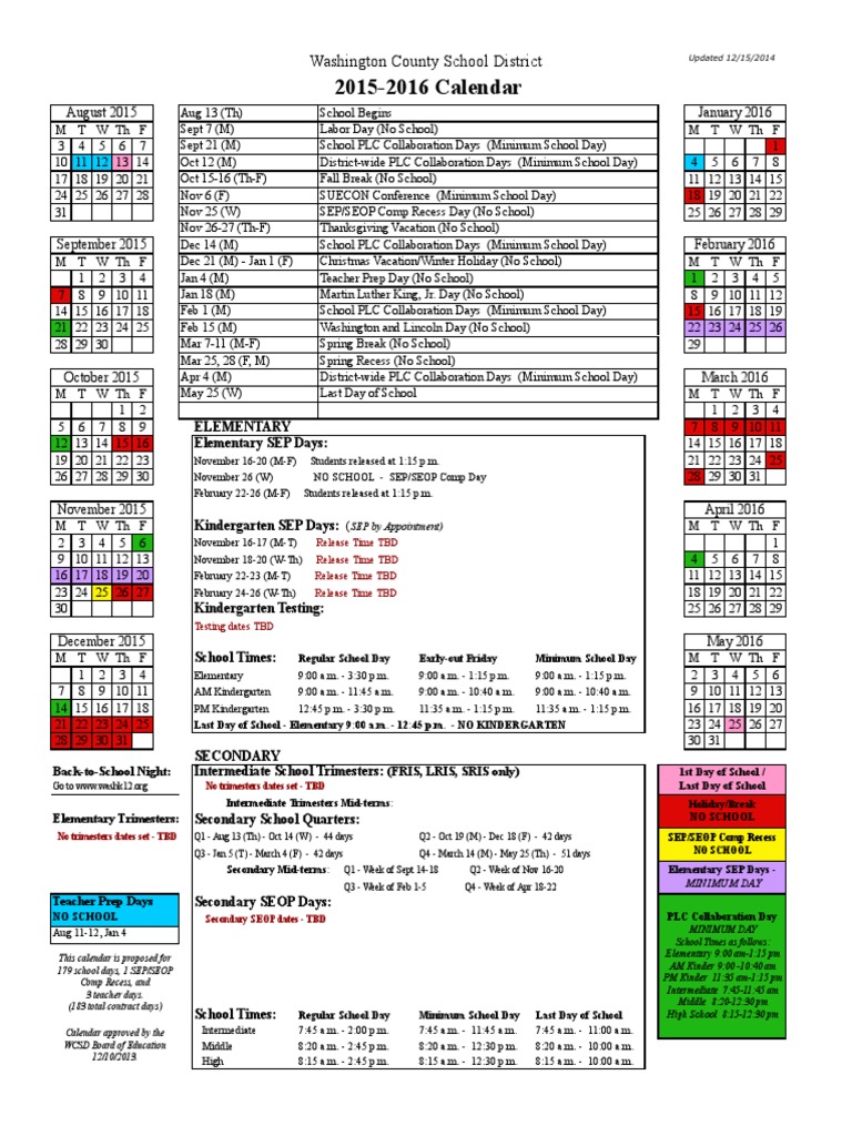 WCSD Calendar 2015 | PDF | Academic Term | Festival