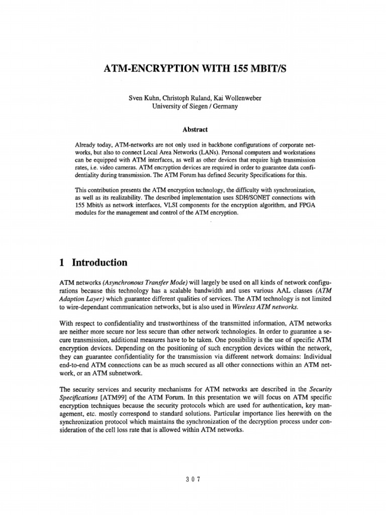 155 Mbit/s ATM Encryption Technology | PDF | Asynchronous Transfer Mode ...