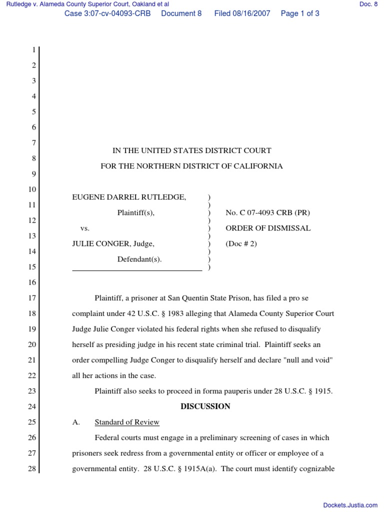 Rutledge v. Alameda County Superior Court, Oakland et al  Document No