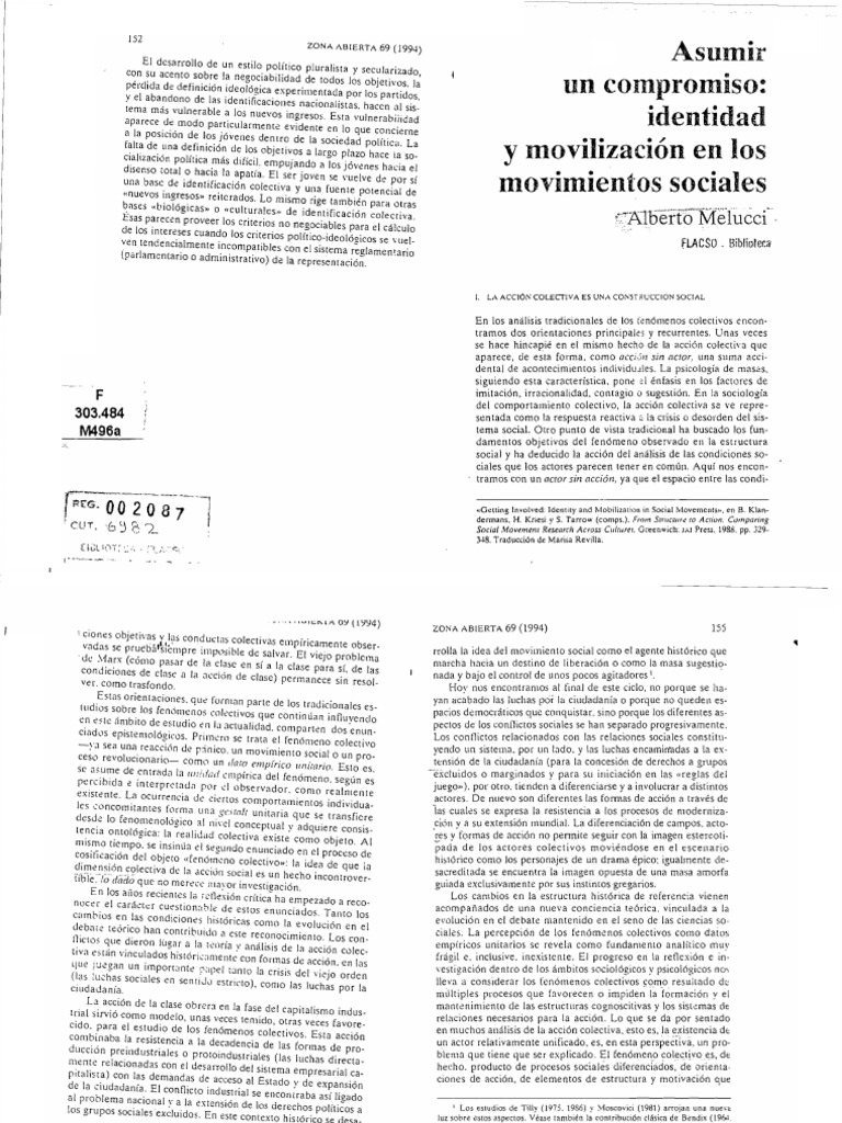 Alberto Melucci Asumir Un Compromiso1 PDF Acción colectiva