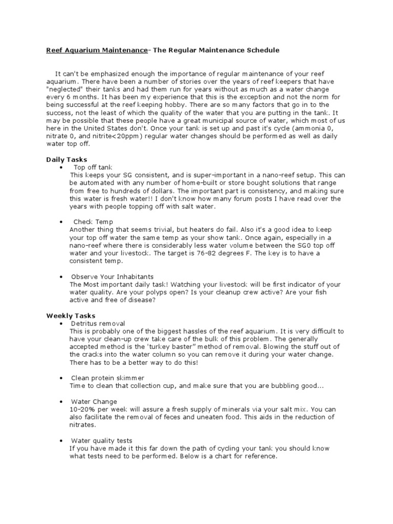Picture of Reef Aquarium Maintenance Schedule | PDF | Aquarium | Coral