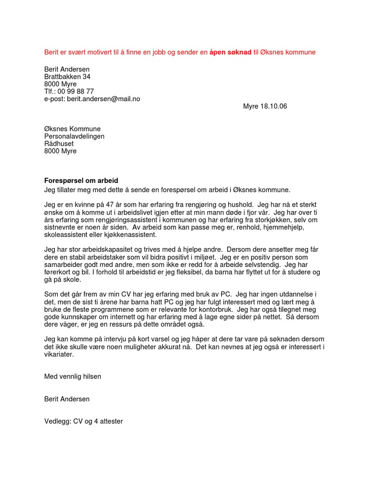 jobbsøknad eksempel