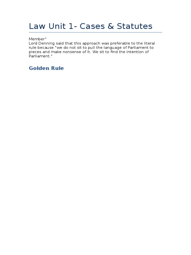Law Unit 1Cases & Statutes Golden Rule PDF