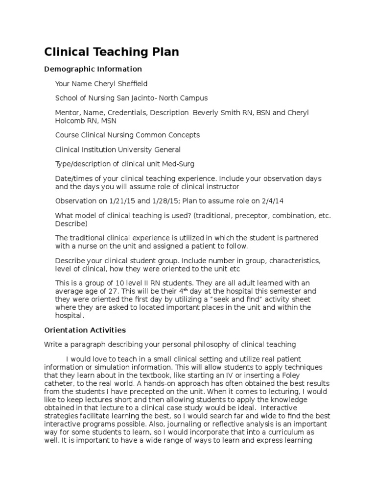 clinical teaching plan Nursing Competence (Human Resources)