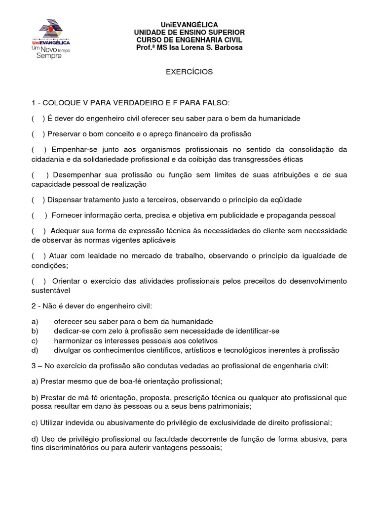 EXERCÍCIOS Moral e Ética