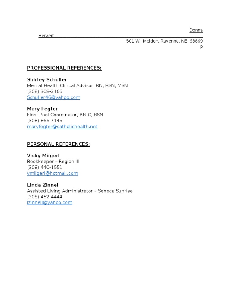 Professional and Personal References List | PDF