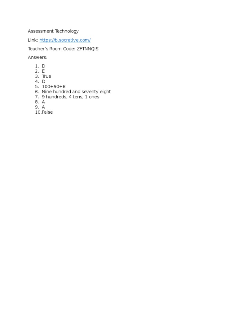 Socrative Assessment Answers | PDF | Computers