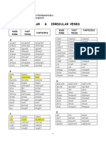 Regular & Irregular Verbs: Base Form Past Tense Participle Base Form Past Tense Participle