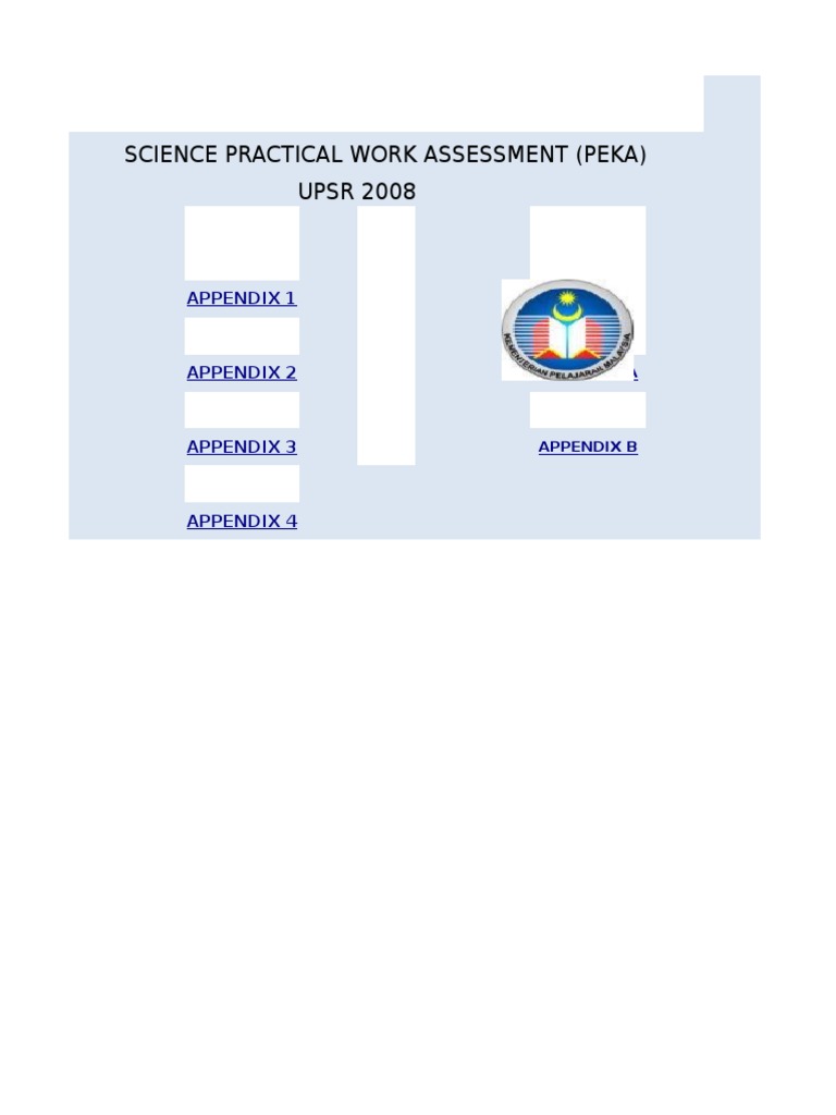 Science Practical Work Assessment (Peka) UPSR 2008: Appendix 1 | PDF