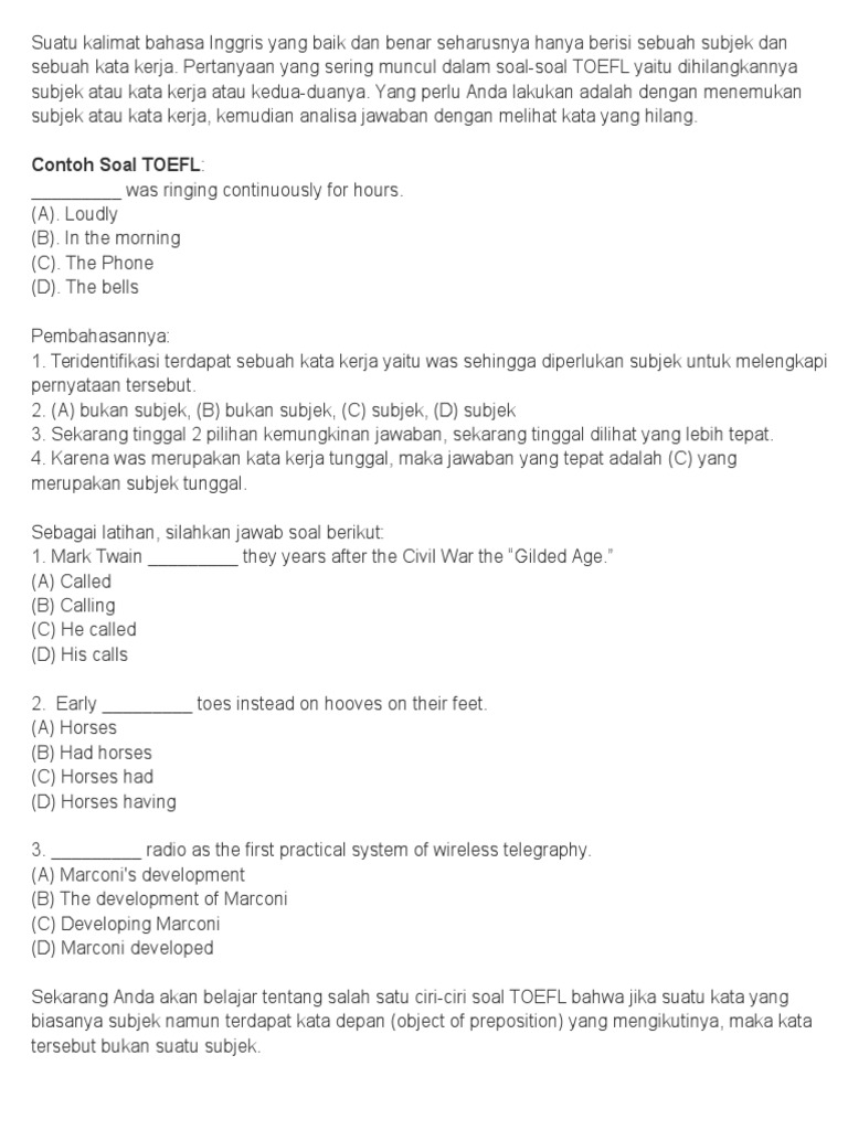 30++ Contoh Soal Toefl Yang Sering Muncul - Kumpulan Contoh Soal