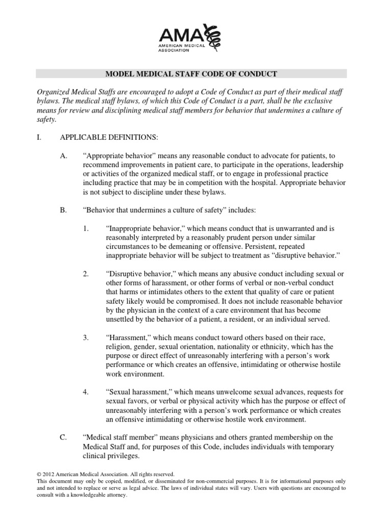 Ama Medical Staff Code of Conduct PDF Patient Health Care