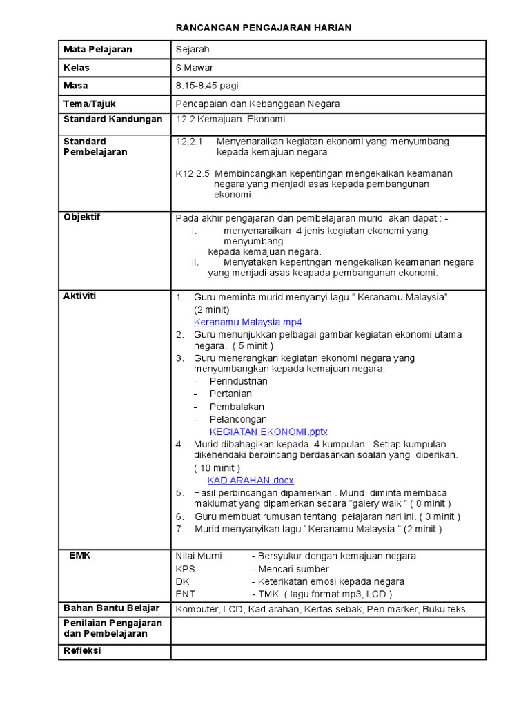 RPH Sejarah Tahun 6  PDF