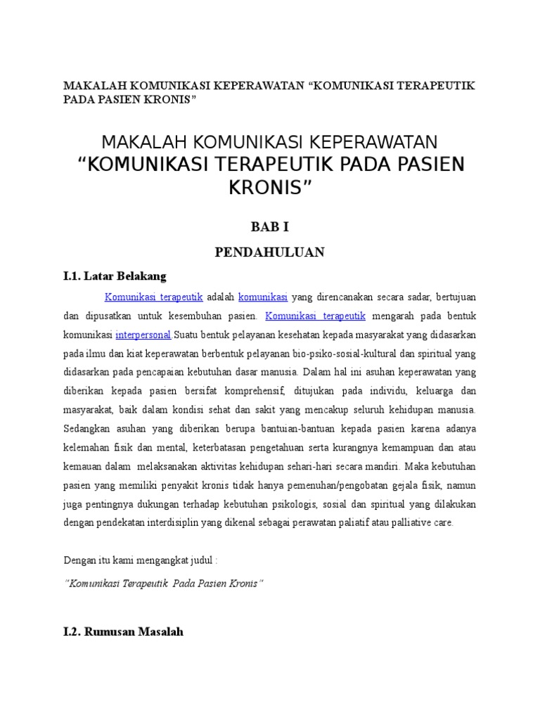 Contoh Makalah Komunikasi Terapeutik Soal Matpel